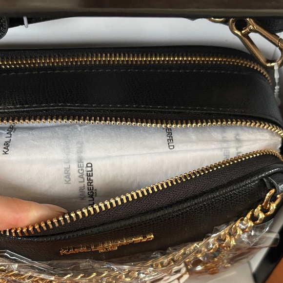Karl Lagerfeld Black Textured Camera Cross Body Bag with Gold Tone Charms.  NWT - Picture 14 of 14